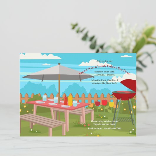 Zomer uitnodiging voor vadersdag picknick (Staand voorkant)