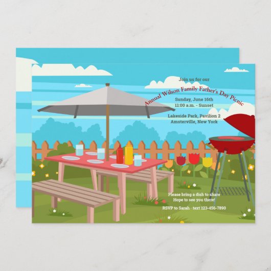 Zomer uitnodiging voor vadersdag picknick (Voorkant / Achterkant)