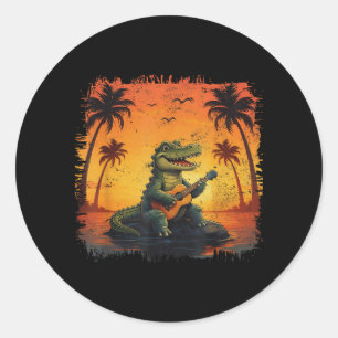 Zomer Vakantie Alligator Krokodil Strand Zonsonder Ronde Sticker