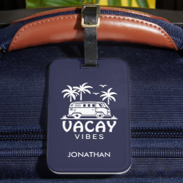 Zomer Vakantie Camper Van Donker Marineblauw Reize Bagagelabel