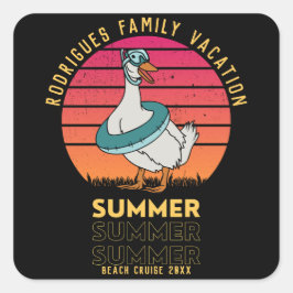 Zomer vakantie eend op retro zonsondergang vierkante sticker