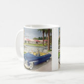 Zomer Vakantie in Retro Stijl, Open Auto en Motel Koffiemok (Voorkant links)