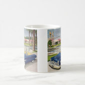 Zomer Vakantie in Retro Stijl, Open Auto en Motel Koffiemok (Center)