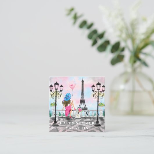 Zomer Vakantie Kaart Parijs Eiffeltoren Frankrijk Notitiekaartje (Staand voorkant)
