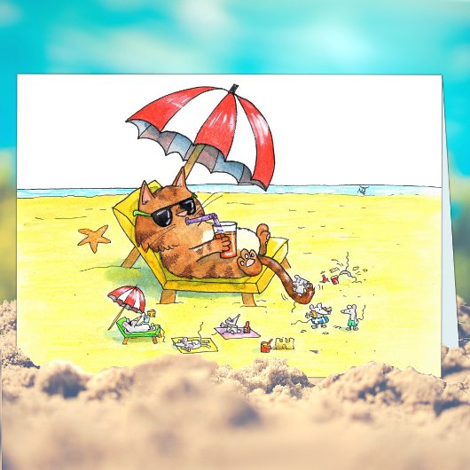 Zomer Vakantie Kat Groet  Kaart