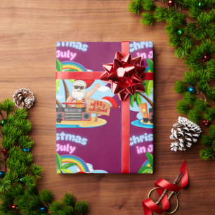 Zomer Vakantie Kerstpret Fun Kerstman op het Stran Cadeaupapier