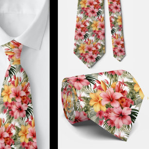 Zomer Vakantie Necktie Tropische Hibiscus Stropdas