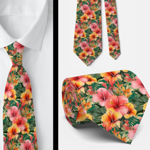 Zomer Vakantie Necktie Tropische Hibiscus Stropdas