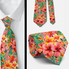 Zomer Vakantie Necktie | Tropische Hibiscus Stropdas