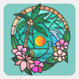 Zomer vakantie oceaan strand bij zonsondergang vierkante sticker