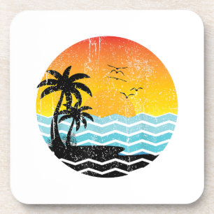 Zomer Vakantie Palmboom Retro Zonsondergang Tropis Bier Onderzetter