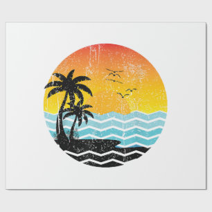 Zomer Vakantie Palmboom Retro Zonsondergang Tropis Cadeaupapier