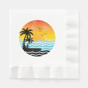 Zomer Vakantie Palmboom Retro Zonsondergang Tropis Servet