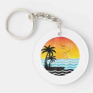 Zomer Vakantie Palmboom Retro Zonsondergang Tropis Sleutelhanger