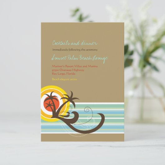 Zomer Vakantie Palmen Strand Bruiloft Ontvangst Ka Kaart (Staand voorkant)