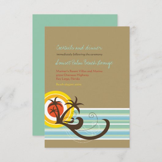 Zomer Vakantie Palmen Strand Bruiloft Ontvangst Ka Kaart (Voorkant / Achterkant)