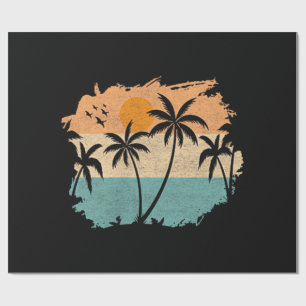 Zomer Vakantie Retro Zonsondergang Strand Palmen B Cadeaupapier