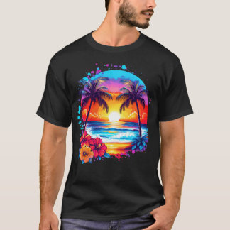 Zomer Vakantie Strand Palmbomen Hibiscus Bloemen T-shirt
