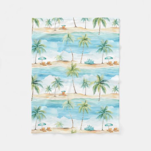 Zomer Vakantie Strand Palmboom - Fleece Deken (Voorkant)