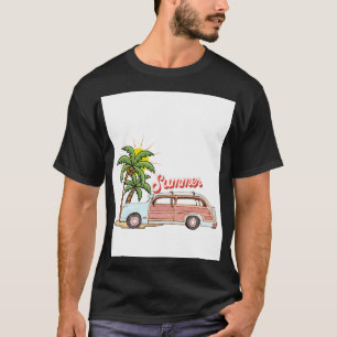 Zomer Vakantie Strand Sfeer Retro Auto & Palmboom T-shirt