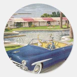 Zomer Vakantie uit de Oude Tijd, Cabriolet en Mote Ronde Sticker