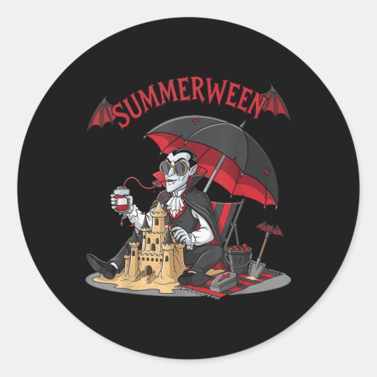 Zomer Vampire Beach Dracula Sandcastle Gothic Ronde Sticker (Voorkant)