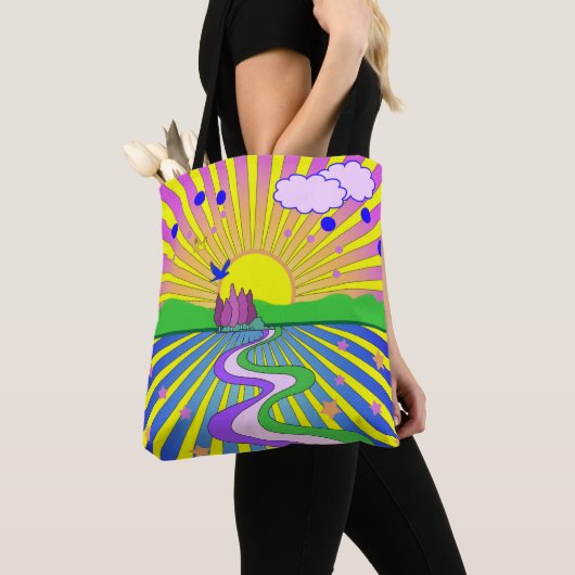 Zomer van de Liefde Psychedelische zestigheden Zon Tote Bag (Dichtbij)