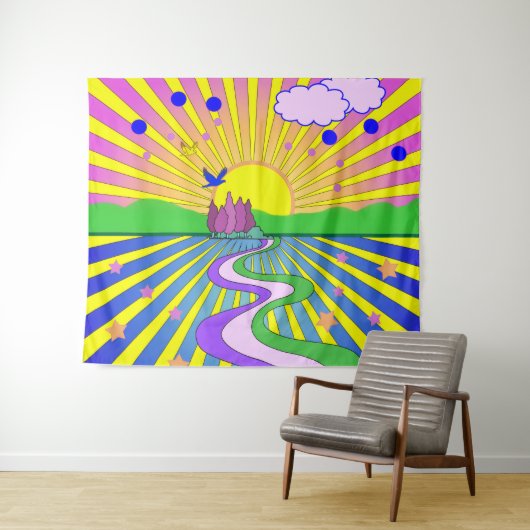 Zomer van de Liefde Psychedelische zestigheden Zon Wandkleed (In Situ (horizontaal))