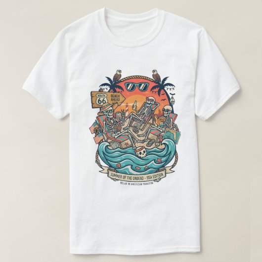 Zomer van het ondood skelet strand T-shirt | Grapp (Design voorkant)