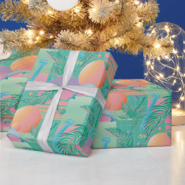 Zomer Vaporwave Zonsondergang en Palmbomen Cadeaupapier
