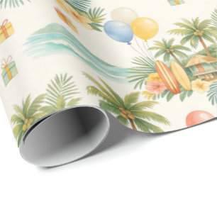 Zomer Verjaardag Palmbomen Vintage Surfplanken Cadeaupapier