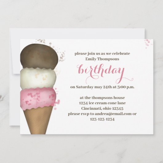 Zomer Verjaardag Party Ice Cream Cone Custom Kaart (Voorkant)