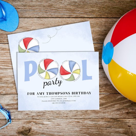 Zomer Verjaardag Pool Party Beach Balls Kaart