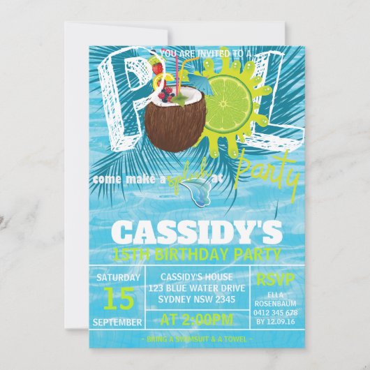 Zomer Verjaardag Pool Party kokosnoot Kaart (Voorkant)