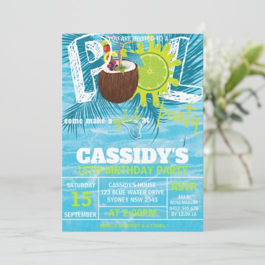 Zomer Verjaardag Pool Party kokosnoot Kaart (Staand voorkant)