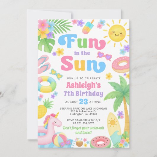 Zomer Verjaardag Uitnodiging - Plezier in de zon (Voorkant)