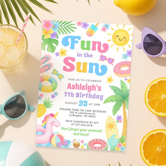 Zomer Verjaardag Uitnodiging - Plezier in de zon