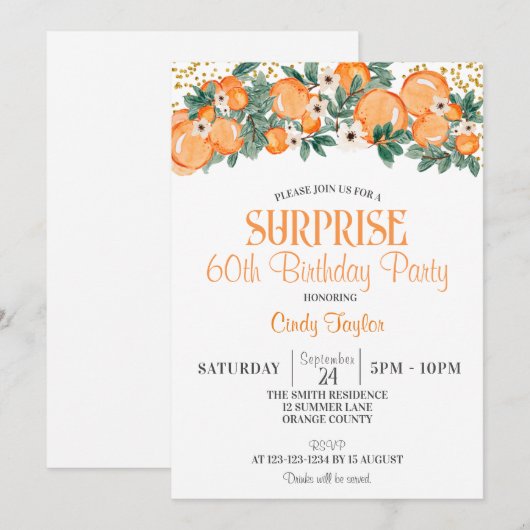 Zomer Verjaardagsfeest, Sinaasappel Citrus 60e Ver Kaart (Voorkant / Achterkant)