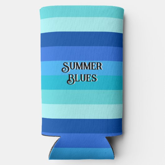 Zomer vers blauw gestreept seltzer blikjeskoeler (Achterkant)