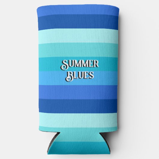 Zomer vers blauw gestreept seltzer blikjeskoeler (Voorkant)