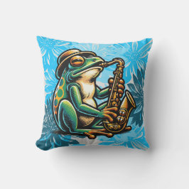 Zomer vers blauw, saxofoon kikker buitenkussen