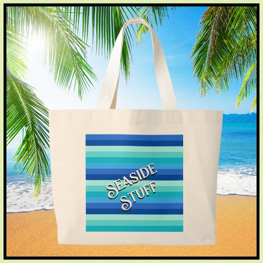 Zomer Verse oceaan tinten gestreept Grote Tote Bag