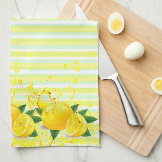 Zomer verse strepen en spatted citroenen theedoek (Quarter Fold)