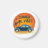 Zomer vibe met retro auto op het strand magneet (Voorkant)