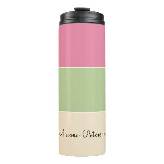 Zomer Vibe Roze & Sage Groene Pastel Kleur Blok Thermosbeker (Voorkant)