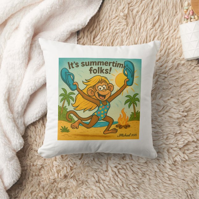 Zomer Vibes: Aap met Flipflops Kussen (Deken)