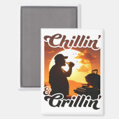 Zomer Vibes Chillin' & Grillin' Silhouette Magneet (Voorkant / Achterkant)