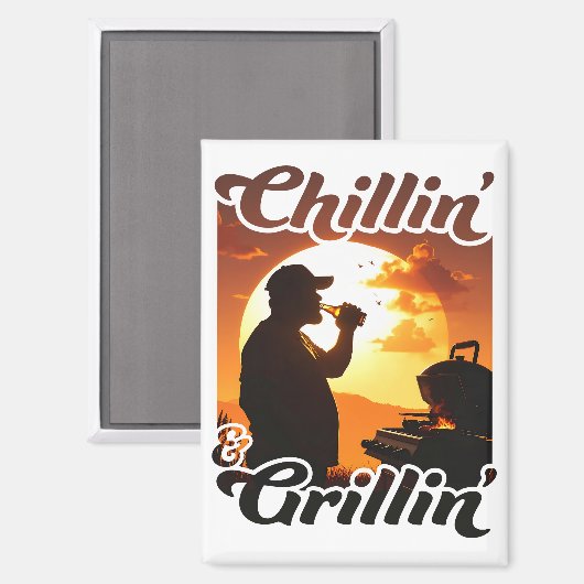 Zomer Vibes Chillin' & Grillin' Silhouette Magneet (Voorkant / Achterkant)