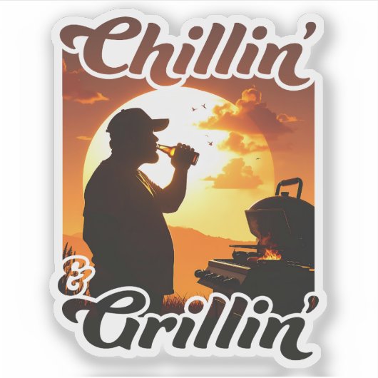 Zomer Vibes Chillin' & Grillin' Silhouette Sticker (Voorkant)