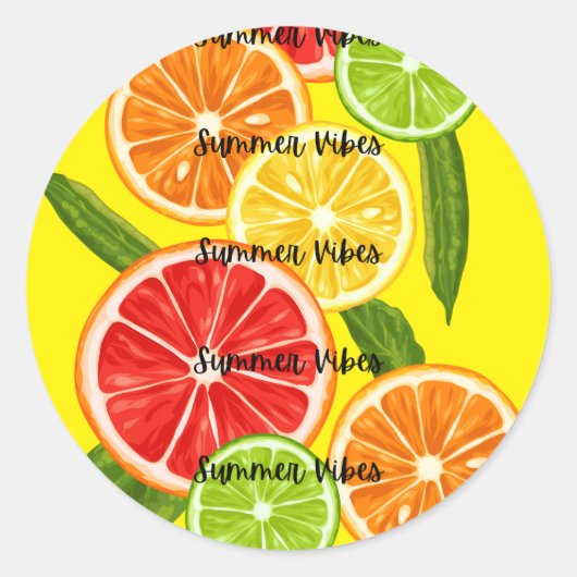 Zomer Vibes Citrus Design, Kleurrijke Fruit Graphi Ronde Sticker (Voorkant)